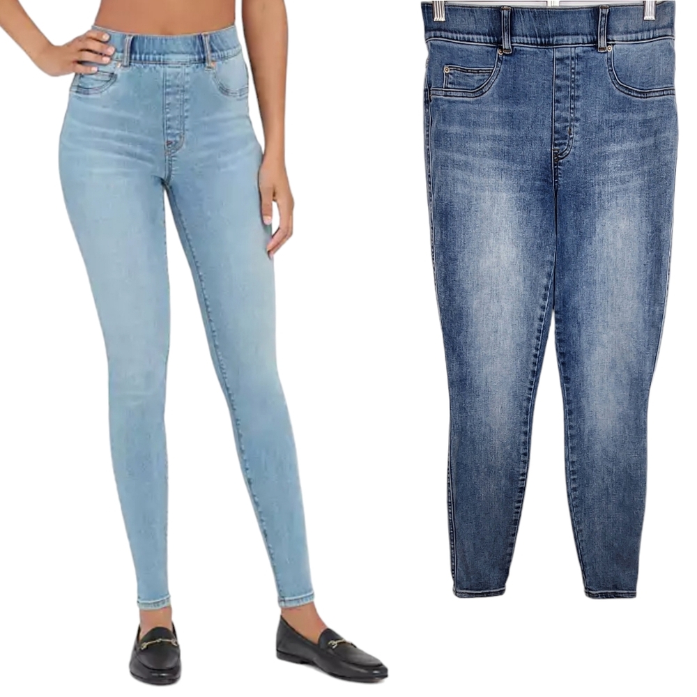 Spanx Pull On Skinny Ankle Jeans High Rise Vintage Light Wash Medium 6 8
